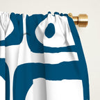 Blue and White Mid Century Modern Piquet Multi Geometric Pattern Window Curtain Gallery Image 2