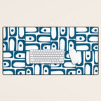 Blue and White Mid Century Modern Piquet Multi Geometric Pattern Desk Mat Gallery Image 1