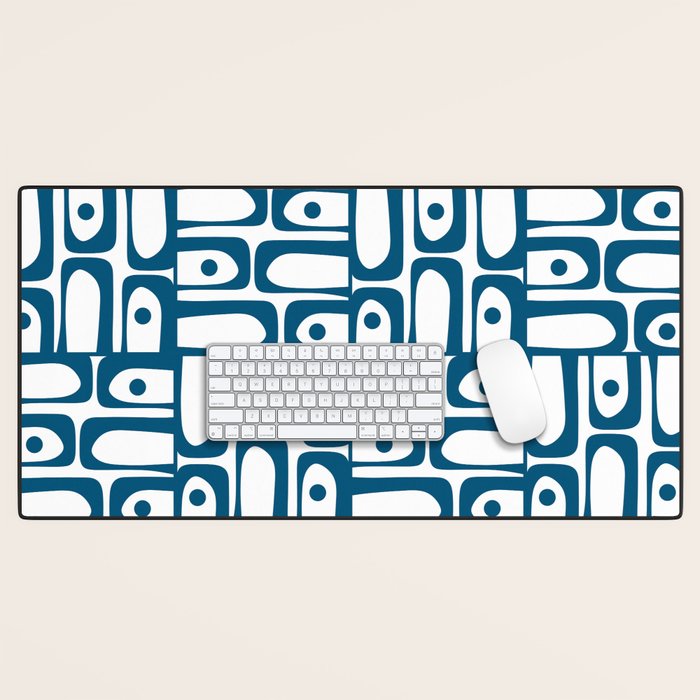 Blue and White Mid Century Modern Piquet Multi Geometric Pattern Desk Mat Gallery Image 1