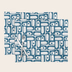 Blue and White Mid Century Modern Piquet Multi Geometric Pattern Placemat Gallery Image 1
