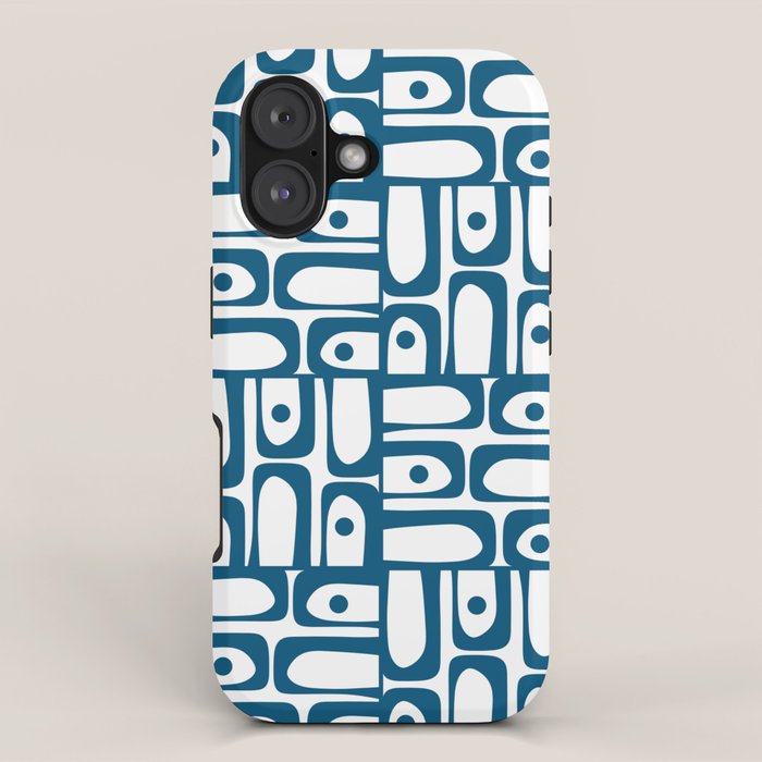 Blue and White Mid Century Modern Piquet Multi Geometric Pattern iPhone Case Gallery Image 1