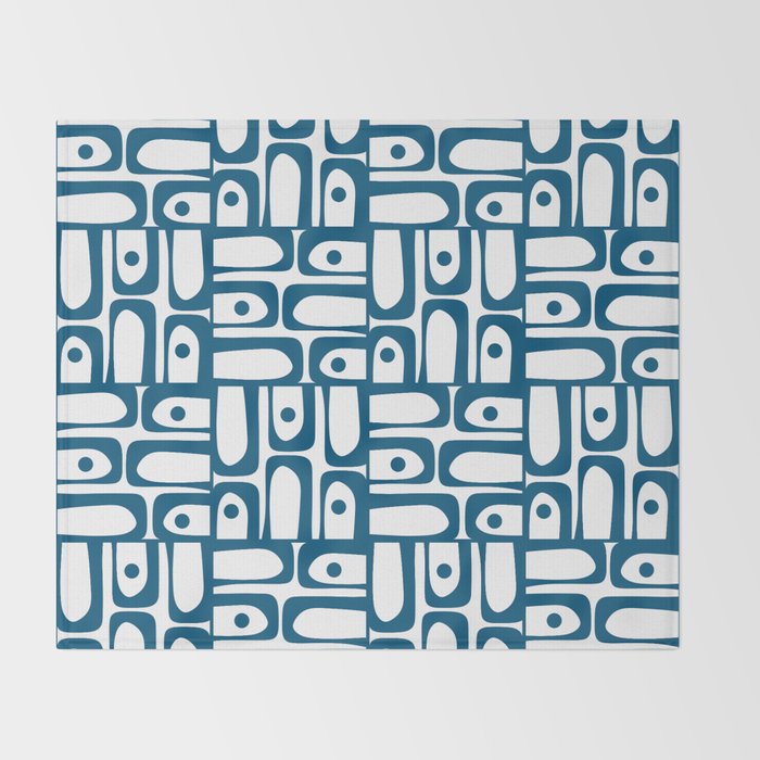 Blue and White Mid Century Modern Piquet Multi Geometric Pattern Throw Blanket Gallery Image 2
