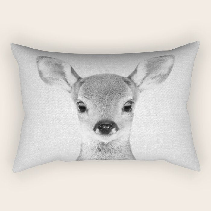 Baby Deer - Black & White Rectangular Pillow Gallery Image 2