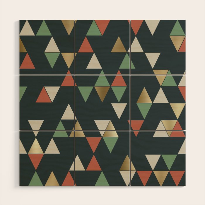 Geometric Prism, Green, Terracotta, Gold Wood Wall Art Gallery Image 1