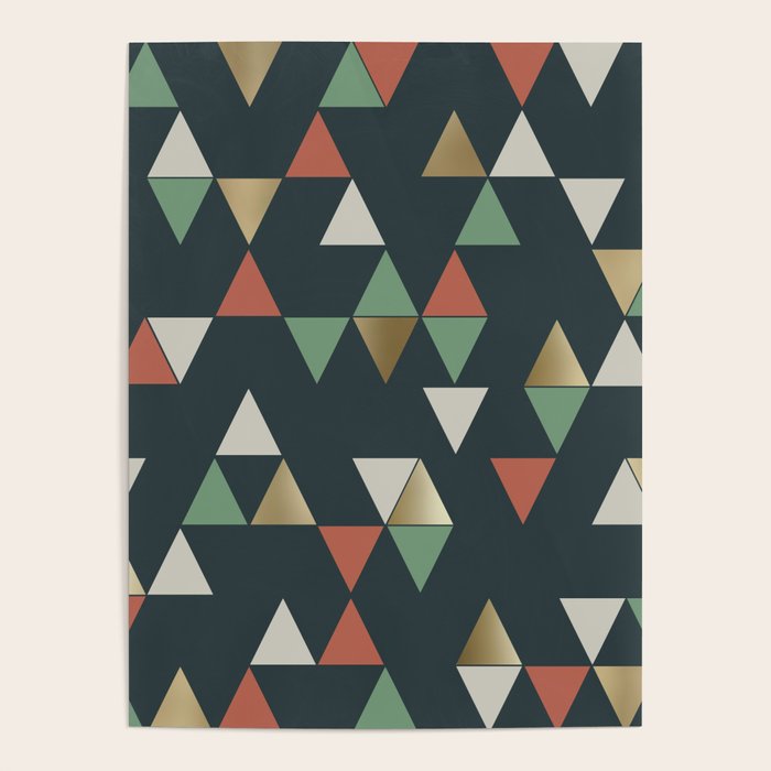 Geometric Prism, Green, Terracotta, Gold Poster Gallery Image 4