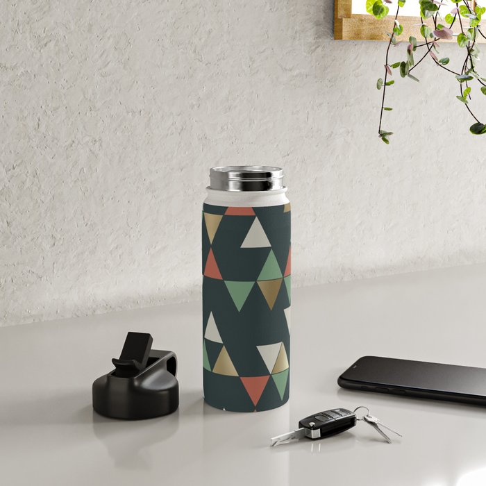 Geometric Prism, Green, Terracotta, Gold Water Bottle Gallery Image 4