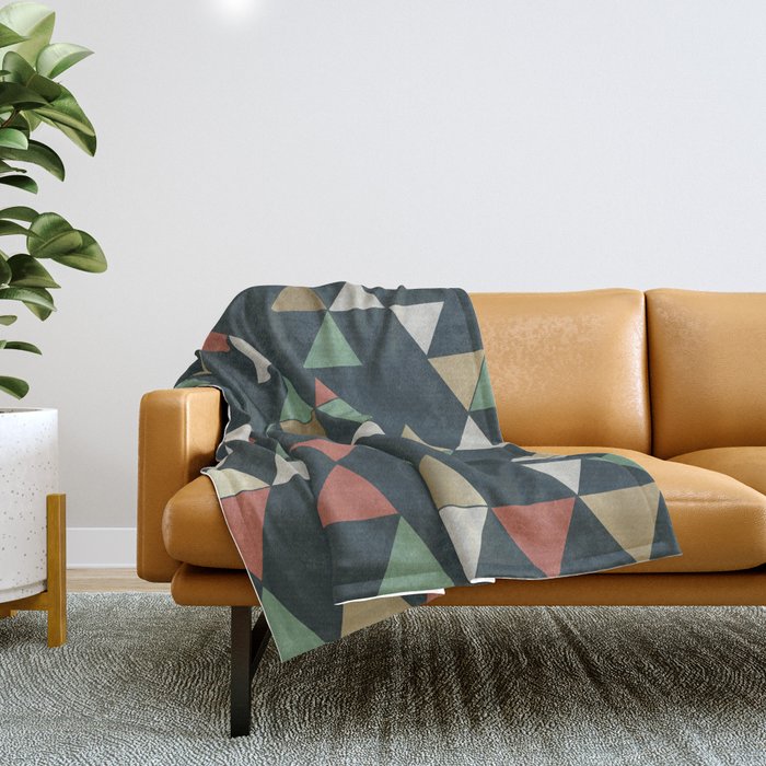 Geometric Prism, Green, Terracotta, Gold Throw Blanket Gallery Image 1