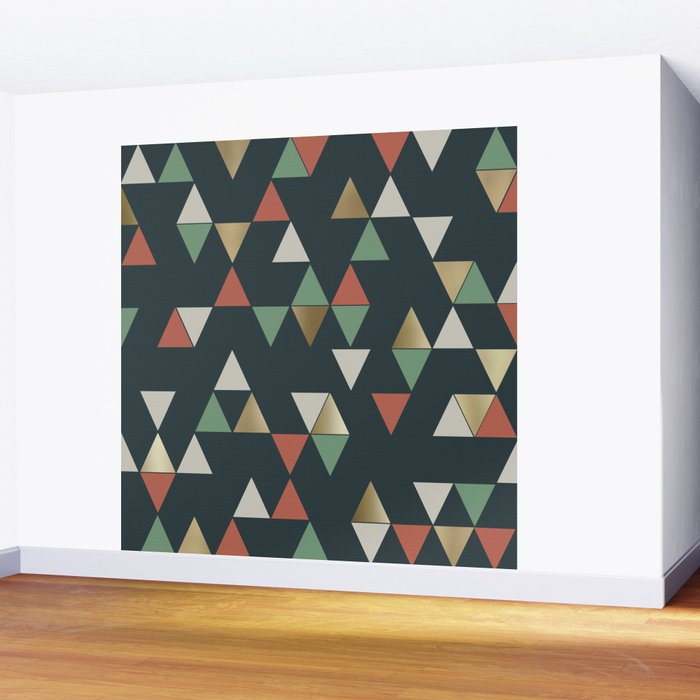 Geometric Prism, Green, Terracotta, Gold Wall Mural Gallery Image 2