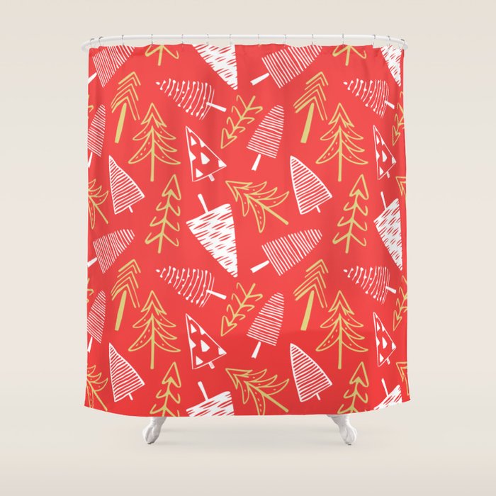 Christmas pine tree doodle art pattern Shower Curtain Gallery Image 1