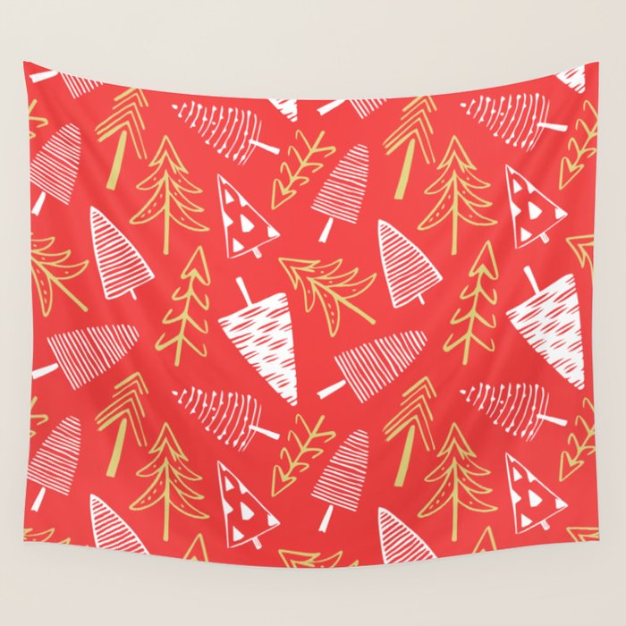 Christmas pine tree doodle art pattern Wall Tapestry Gallery Image 1
