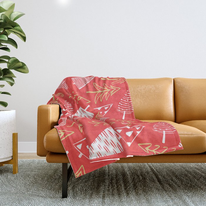 Christmas pine tree doodle art pattern Throw Blanket Gallery Image 1