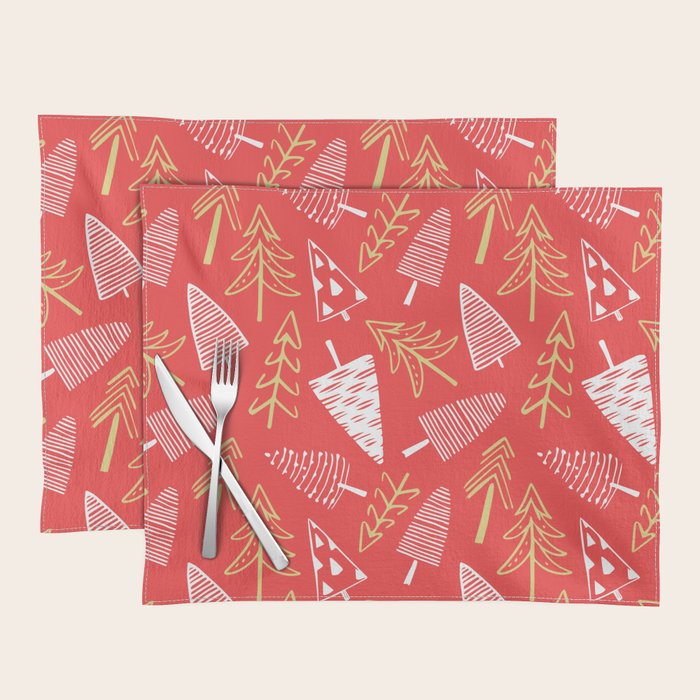 Christmas pine tree doodle art pattern Placemat Gallery Image 1