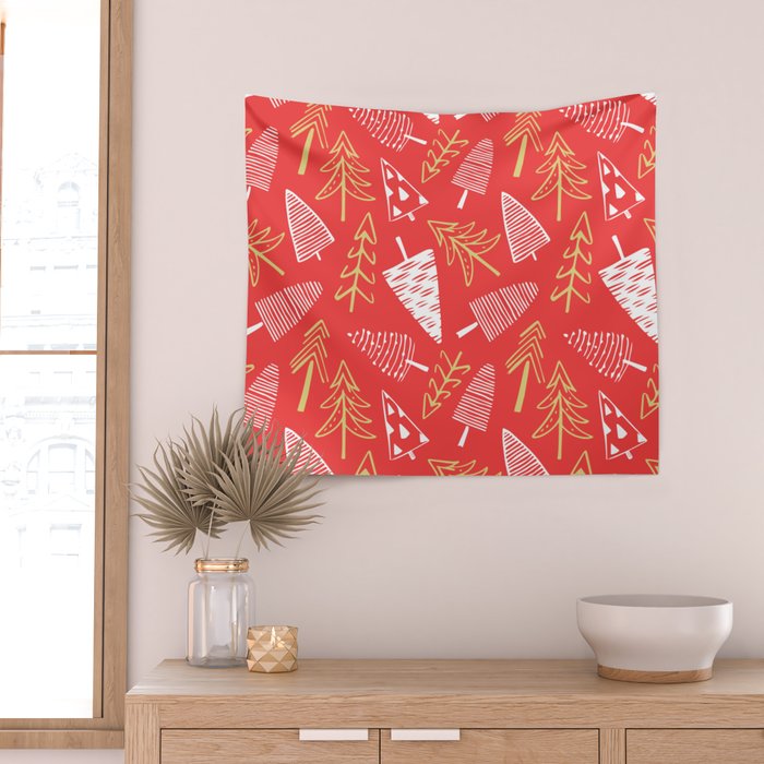 Christmas pine tree doodle art pattern Wall Tapestry Gallery Image 2
