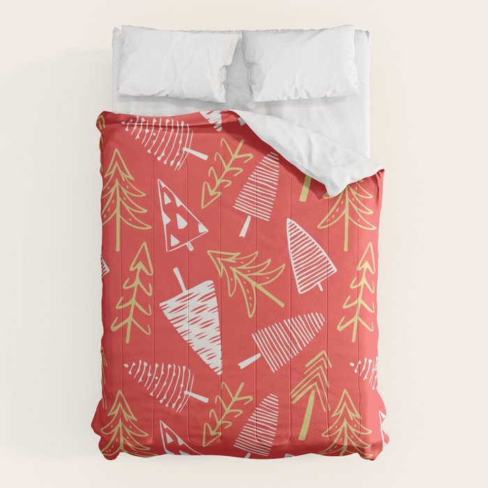 Christmas pine tree doodle art pattern Comforter Gallery Image 1