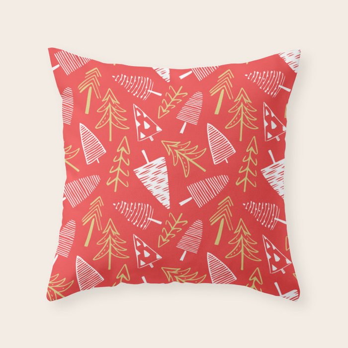 Christmas pine tree doodle art pattern Throw Pillow Gallery Image 1