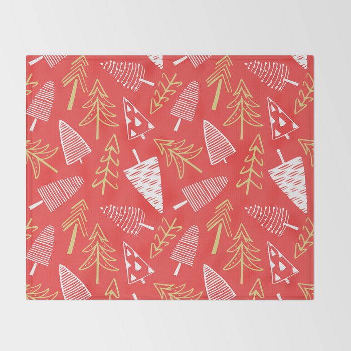 Christmas pine tree doodle art pattern Throw Blanket Gallery Image 2