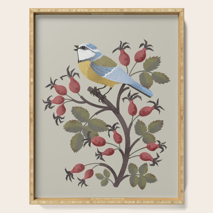 Blue Tit on Red Rose Hips Serving Tray Gallery Image 1