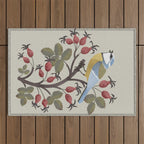Blue Tit on Red Rose Hips Outdoor Rug Gallery Image 1