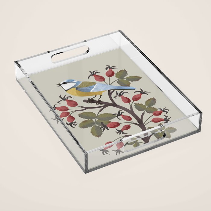 Blue Tit on Red Rose Hips Acrylic Tray Gallery Image 1