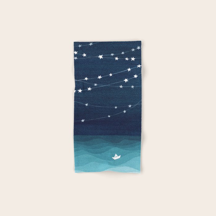 Garlands of stars, watercolor teal ocean Bath Towel Gallery Image 1