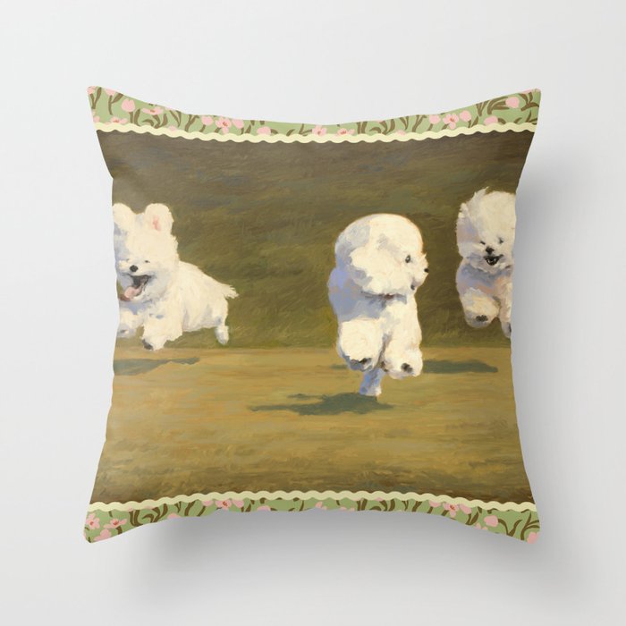 Three Dogs Running Throw Pillow Gallery Image 1