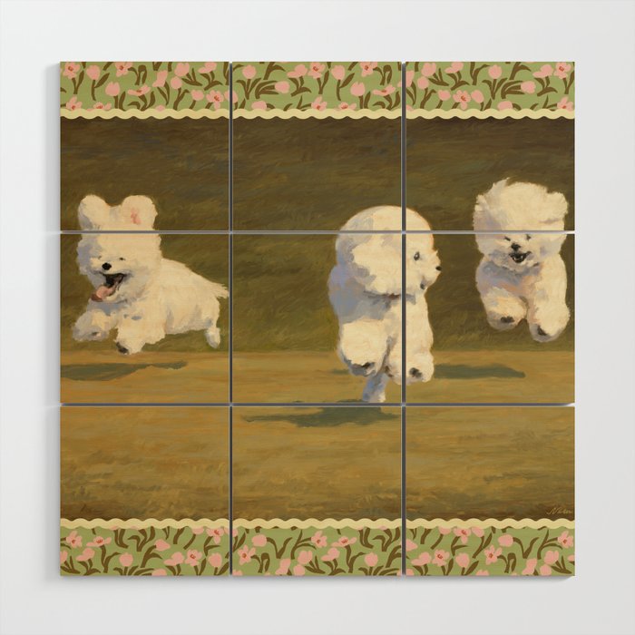 Three Dogs Running Wood Wall Art Gallery Image 1