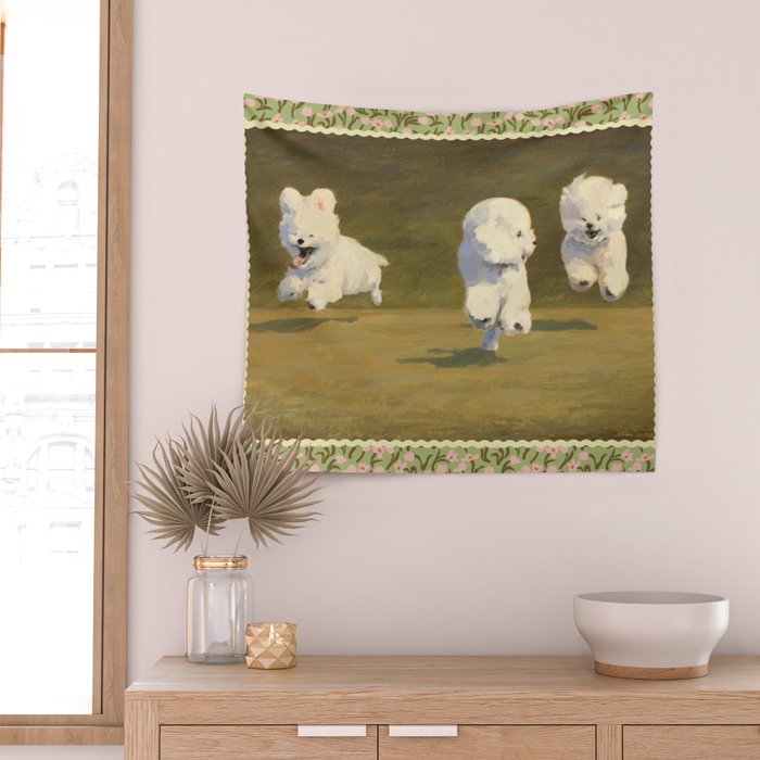 Three Dogs Running Wall Tapestry Gallery Image 2