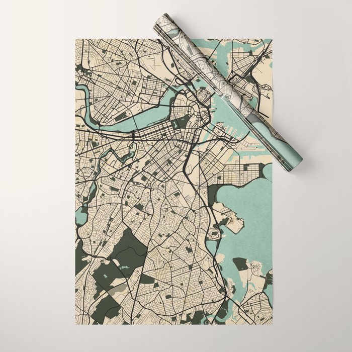 Boston City Map of the United States - Vintage Wrapping Paper Gallery Image 1
