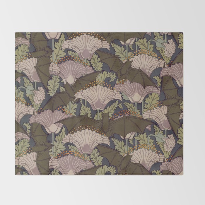 Vintage Art Deco Bat and Flowers Throw Blanket Gallery Image 2