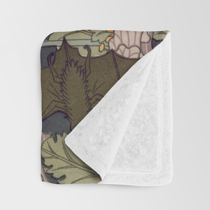 Vintage Art Deco Bat and Flowers Throw Blanket Gallery Image 3