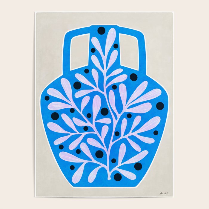 Mediterramean blue vase and leaves Poster Gallery Image 4