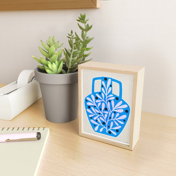 Mediterramean blue vase and leaves Mini Art Print Gallery Image 2