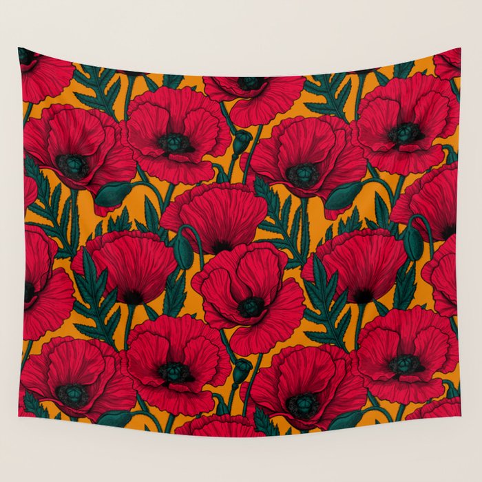 Red poppy garden    Wall Tapestry Gallery Image 1