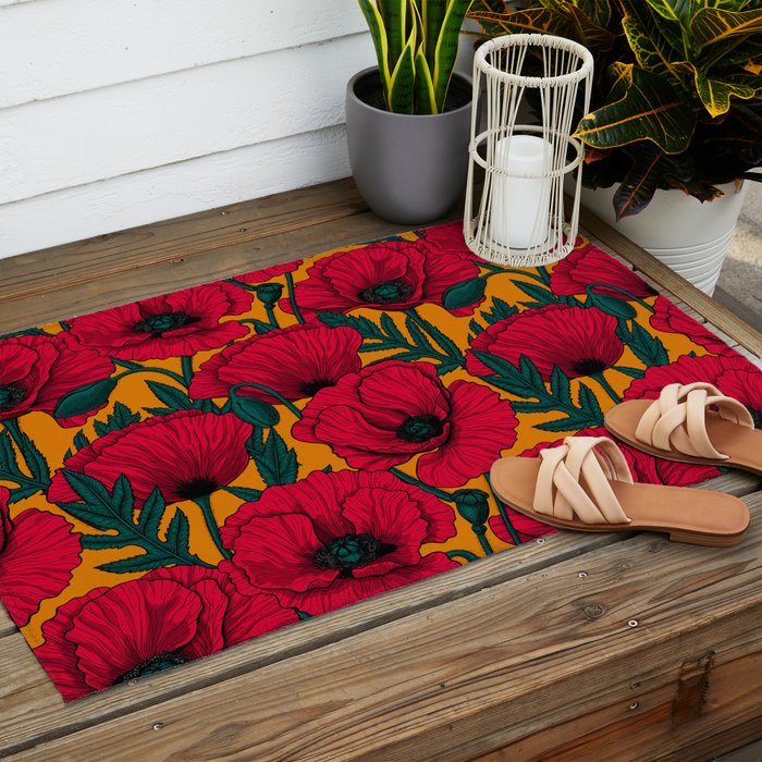 Red poppy garden    Outdoor Rug Gallery Image 2