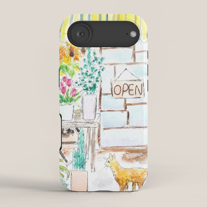 cheerful flower shop and a cat watercolor  iPhone Case Gallery Image 2