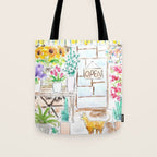 cheerful flower shop and a cat watercolor  Tote Bag Gallery Image 1