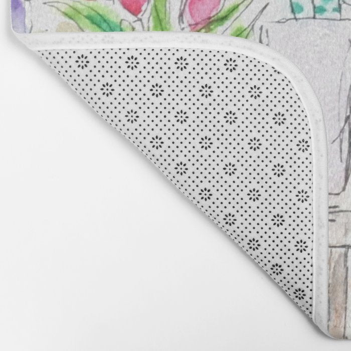 cheerful flower shop and a cat watercolor  Bath Mat Gallery Image 2