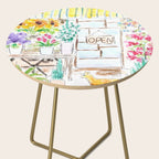cheerful flower shop and a cat watercolor  Side Table Gallery Image 2