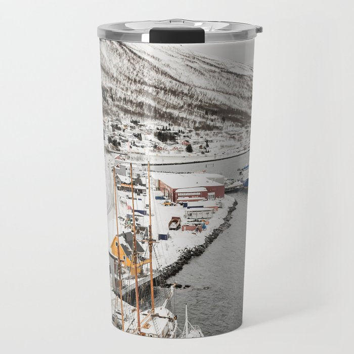 Harbor In Norway Snow Photo | Winter In Norway Boats And Mountains Art Print | Travel Photography Travel Mug Gallery Image 1