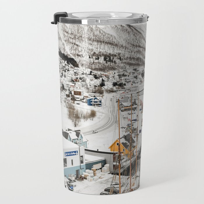 Harbor In Norway Snow Photo | Winter In Norway Boats And Mountains Art Print | Travel Photography Travel Mug Gallery Image 3