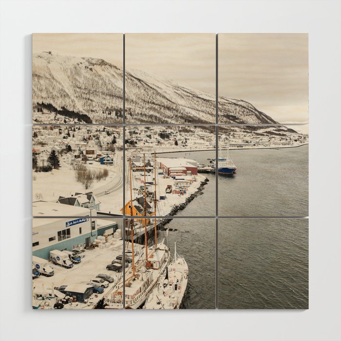 Harbor In Norway Snow Photo | Winter In Norway Boats And Mountains Art Print | Travel Photography Wood Wall Art Gallery Image 1
