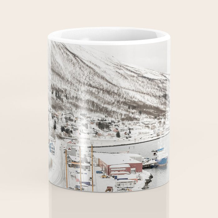 Harbor In Norway Snow Photo | Winter In Norway Boats And Mountains Art Print | Travel Photography Coffee Mug Gallery Image 4