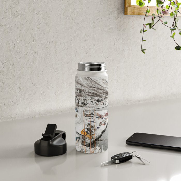 Harbor In Norway Snow Photo | Winter In Norway Boats And Mountains Art Print | Travel Photography Water Bottle Gallery Image 5