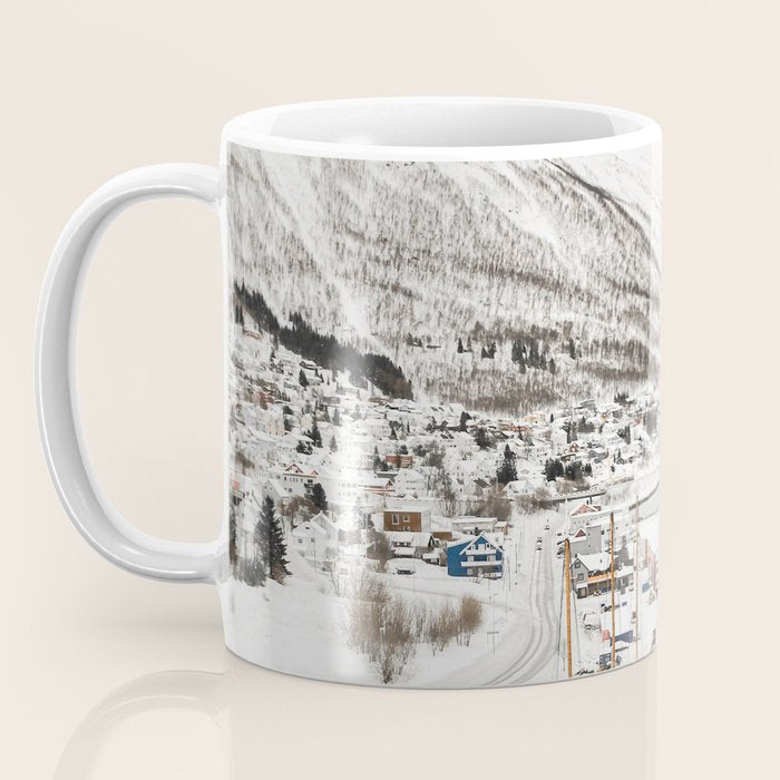 Harbor In Norway Snow Photo | Winter In Norway Boats And Mountains Art Print | Travel Photography Coffee Mug Gallery Image 3