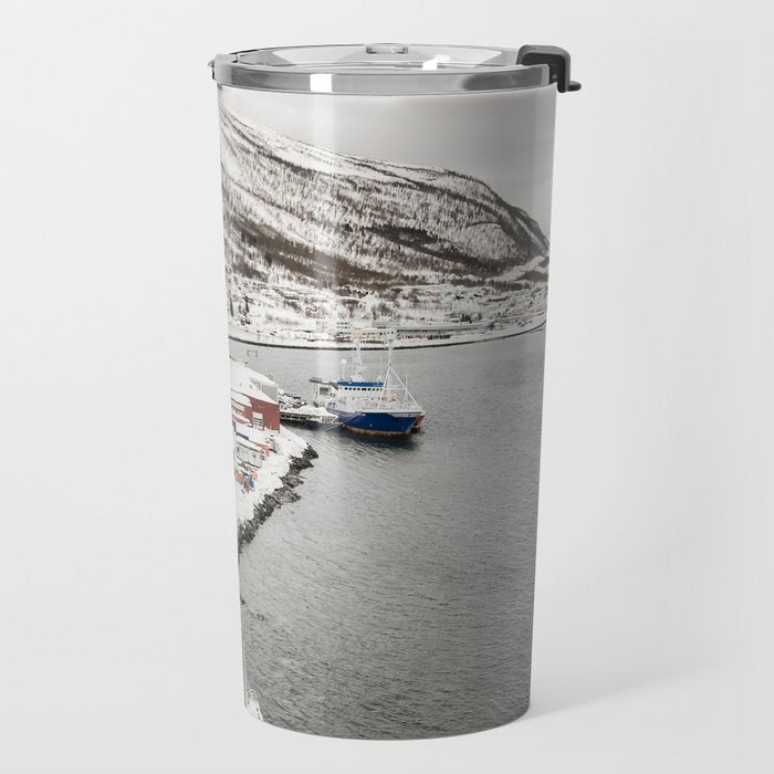 Harbor In Norway Snow Photo | Winter In Norway Boats And Mountains Art Print | Travel Photography Travel Mug Gallery Image 2