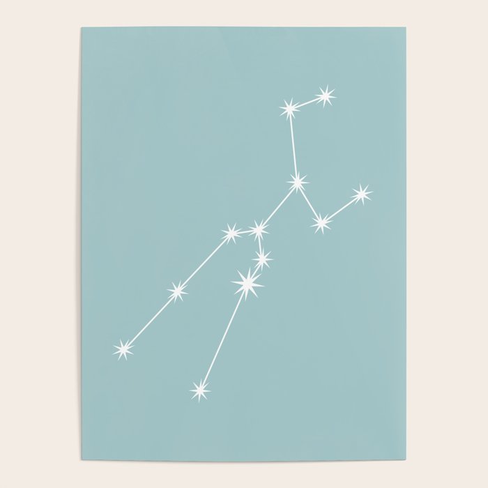 Taurus Zodiac Star Constellation Line Art Pastel Teal Poster Gallery Image 4