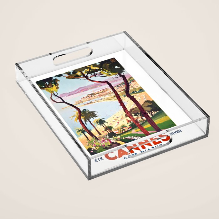 1938 France Cannes Cote D'Azur Travel Poster Acrylic Tray Gallery Image 1