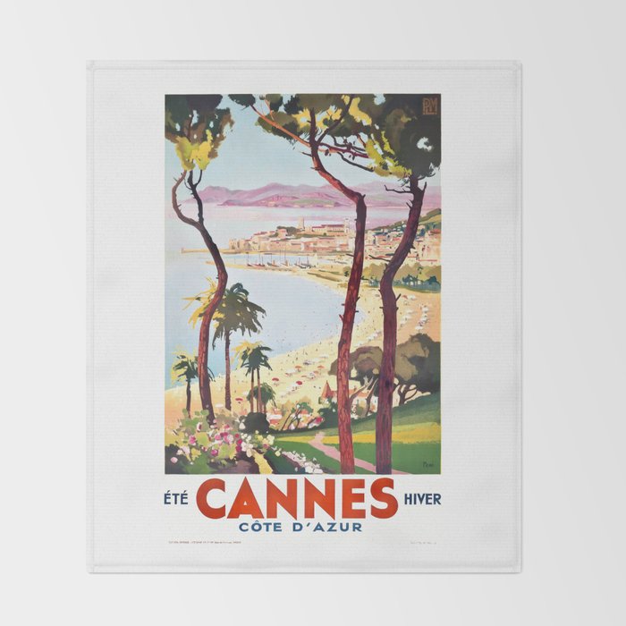 1938 France Cannes Cote D'Azur Travel Poster Throw Blanket Gallery Image 2