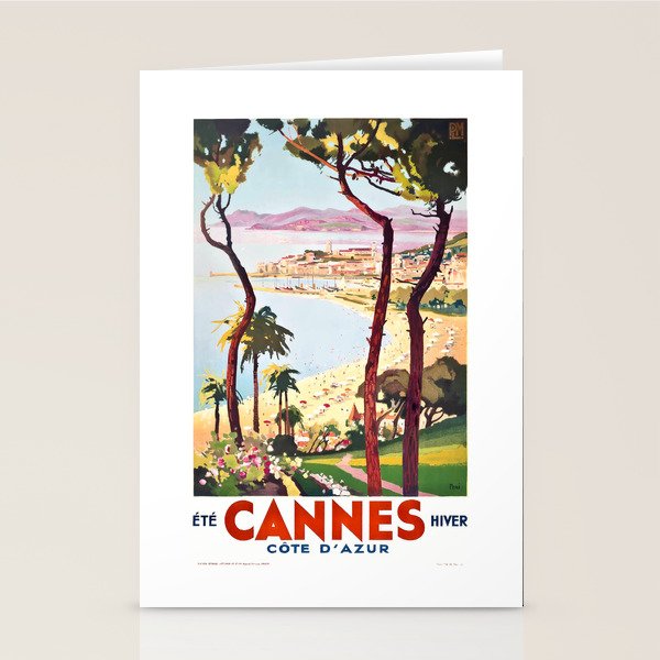 1938 France Cannes Cote D'Azur Travel Poster Stationery Card Gallery Image 1