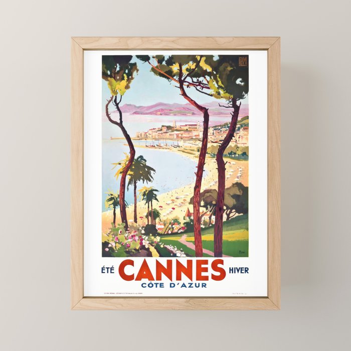1938 France Cannes Cote D'Azur Travel Poster Mini Art Print Gallery Image 1
